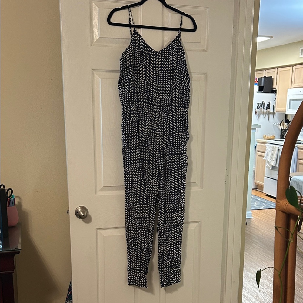 LOFT Monochrome Leaf Print Jumpsuit